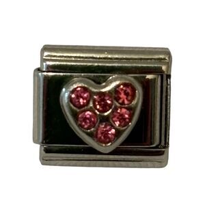 Italian Charm Bracelet Pink Rhinestone Heart Charm Silver